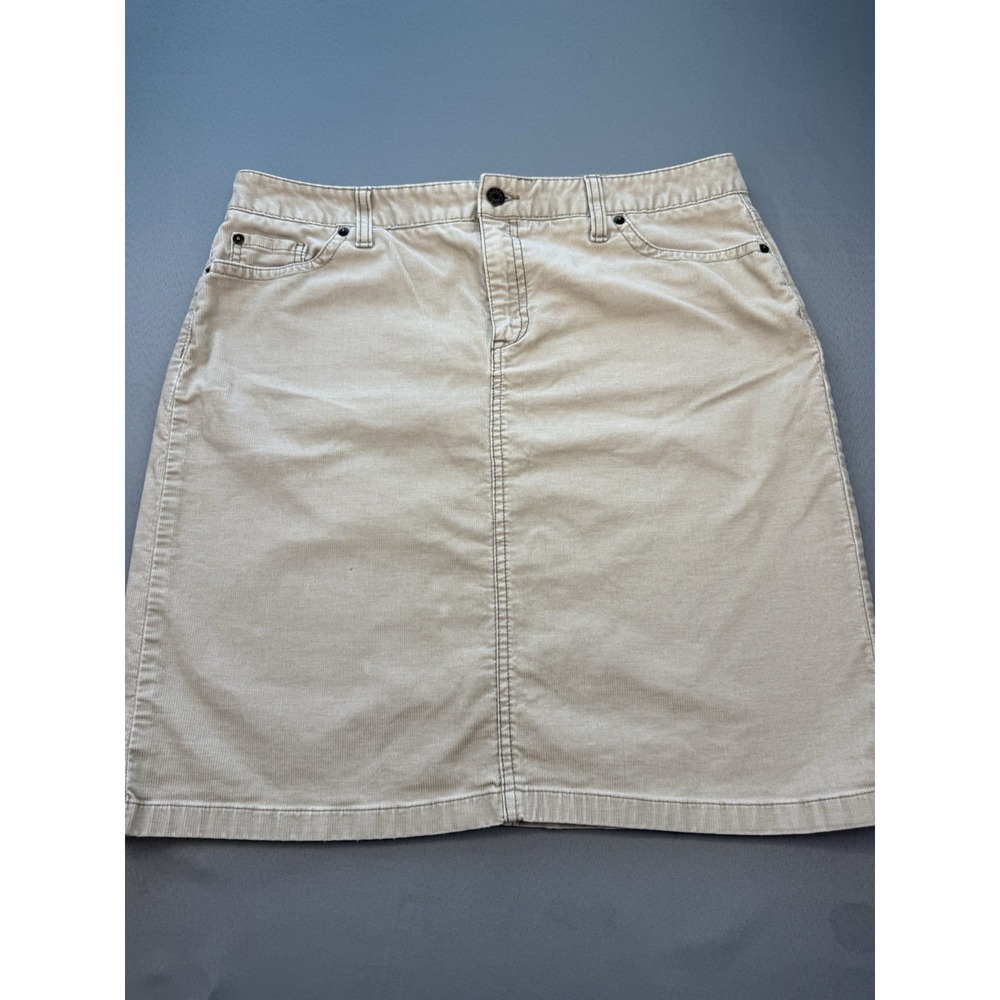 Vintage LL Bean Skirt Made in USA Pencil Corduroy Tan Beige Pockets Dass Size 14